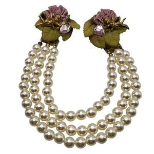 Vintage Sweater Clip Cherub Pearl Drape Pink Rhinestone Floral